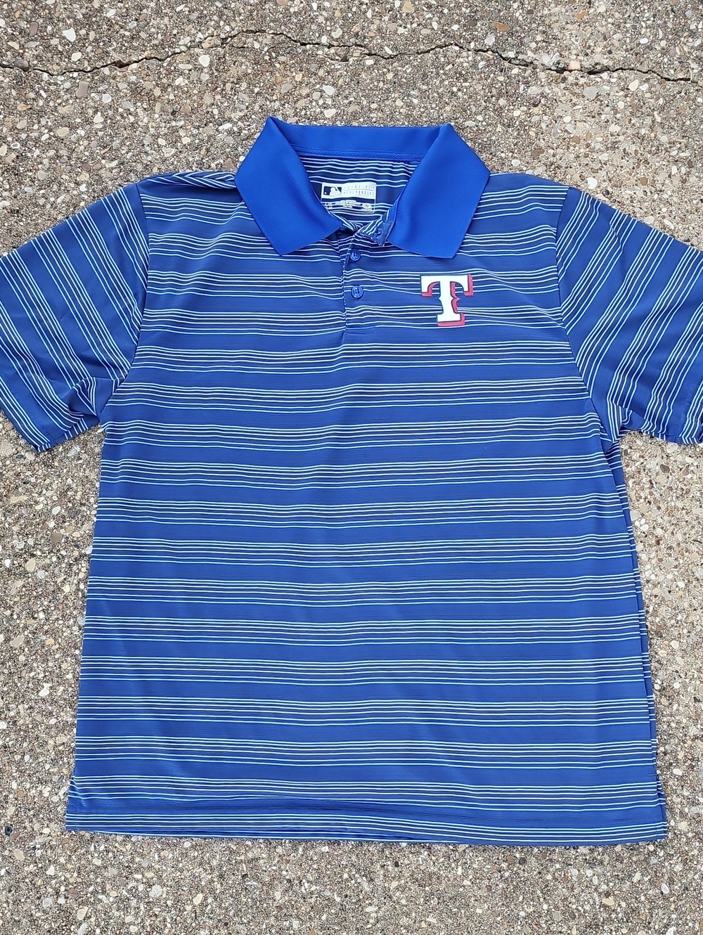 MLB Texas Rangers Blue Striped Polo Shirt Adult Large Baseball L Logo Team